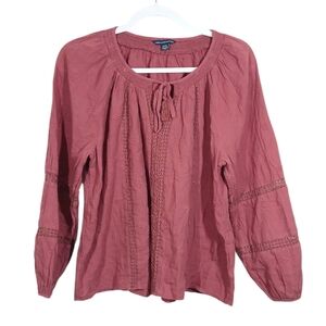 American Eagle Boho Girly Embroidered Long Sleeve Top Cotton Medium